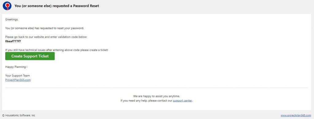 Forgot Password - Project Plan 365