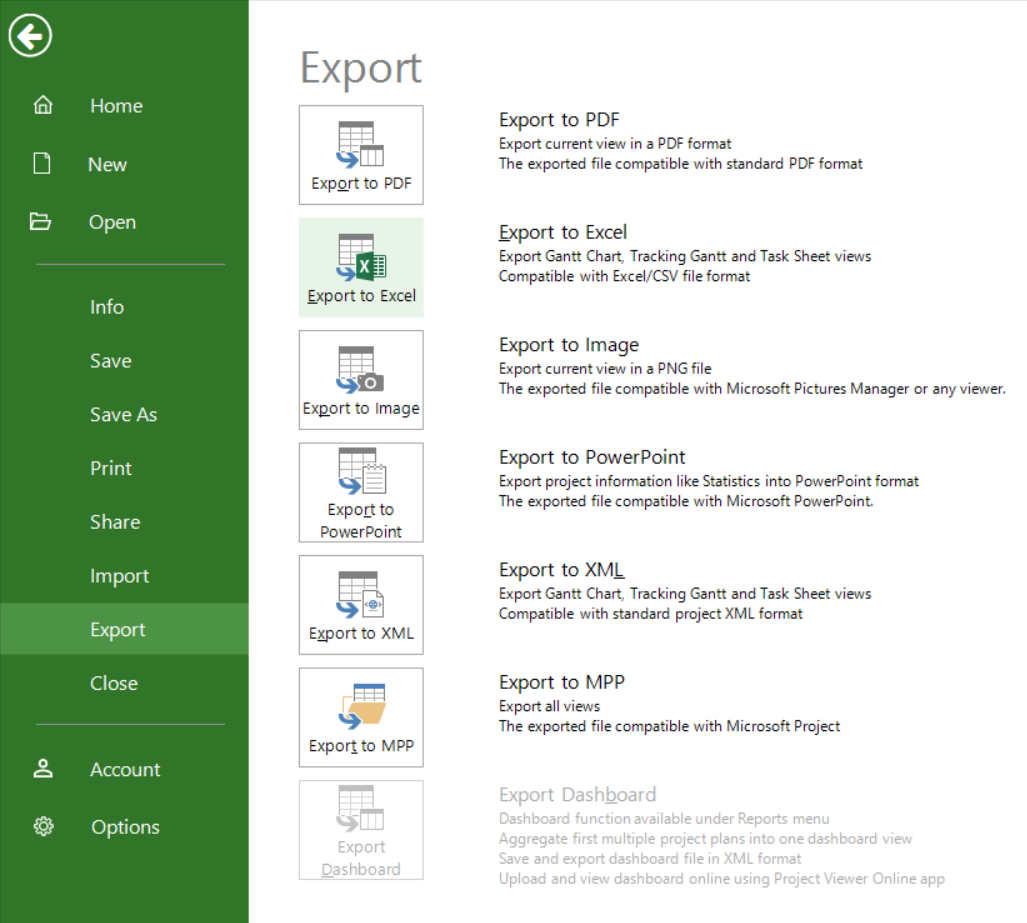 Export To Excel CSV Project Plan 365