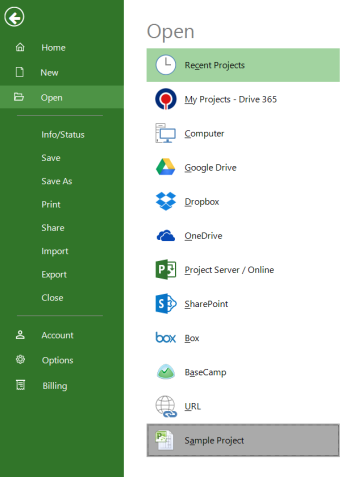Open Sample Project - Project Plan 365