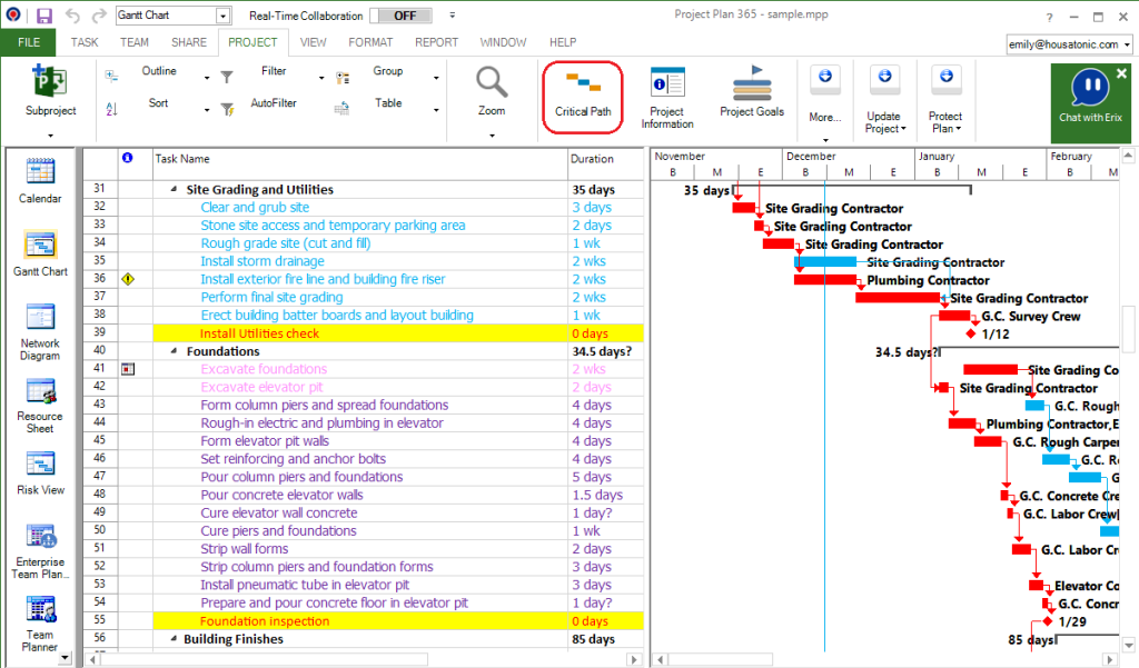 Calculate Critical Path - Project Plan 365